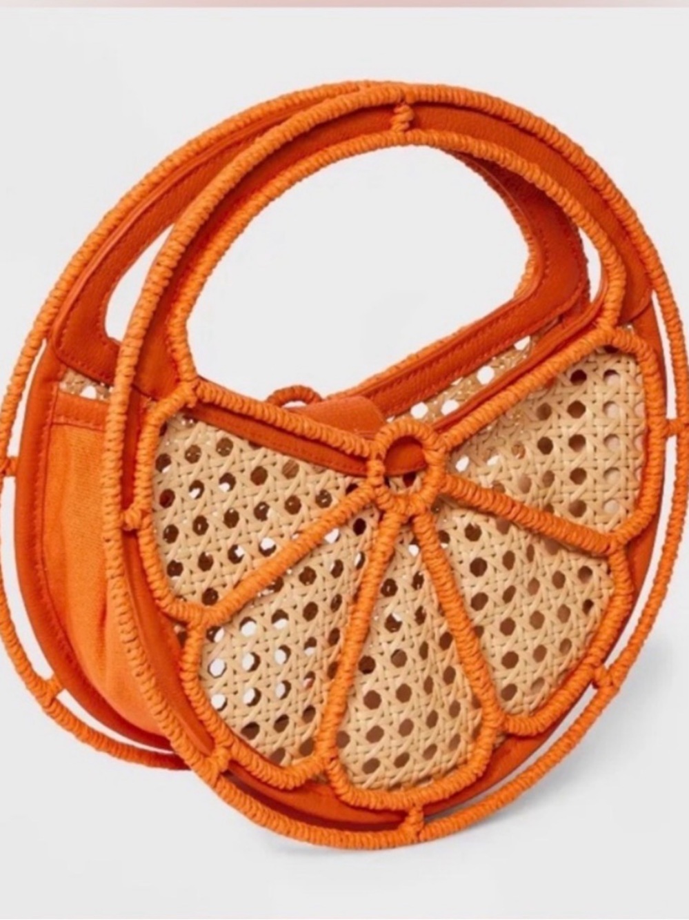 NWOT Straw Caning Orange Slice Fruit Circular Bag